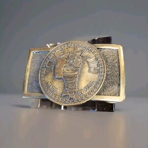 Vintage Michelin Made in USA Tire Brass Belt‎ Buckle Man Serial Number 9365